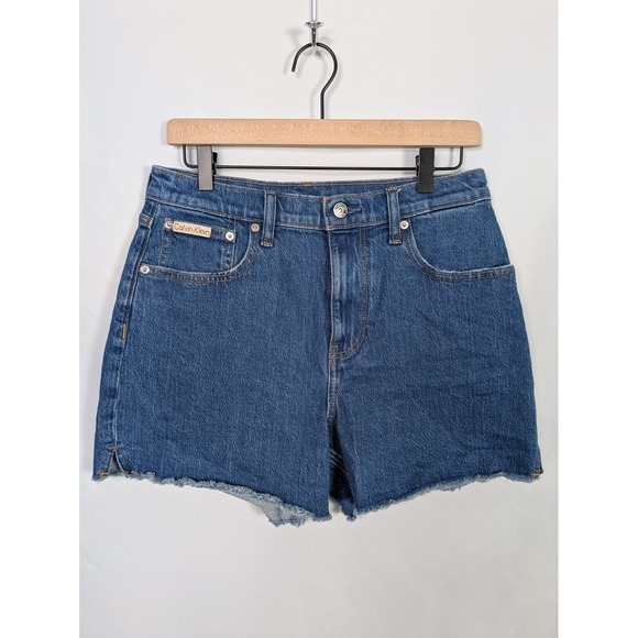 Calvin Klein Denim Shorts Women's 12 30in Cut Off High Rise Midi Stretch Classic - Picture 1 of 9